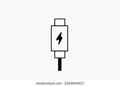Illustration of a USB type C cable featuring a striking lightning bolt Icon in a simple monochrome style, conveying concepts such as technology, charging, and connectivity.