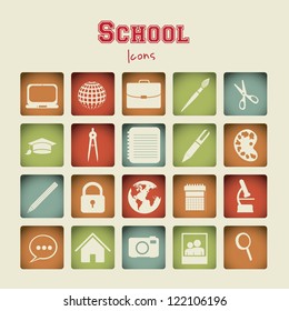 Illustration of useful icons and icons of college. vector illustration