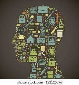 Illustration of useful icons and icons of college. vector illustration
