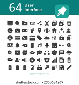 Ilustración del diseño de la colección de interfaces de usuario Icono de glifo. Paquete de iconos sólidos de la interfaz de usuario. Juego de iconos de glifos de interfaz de usuario