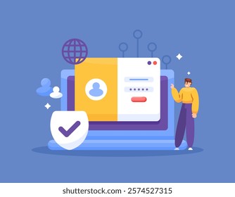 illustration of user login into secure website. concept of website security system. website access. protection of user information data and password. cyberspace and internet. flat style design