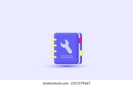 illustration user manual book booklet vector icon 3d  symbols isolated on background.3d design cartoon style. 