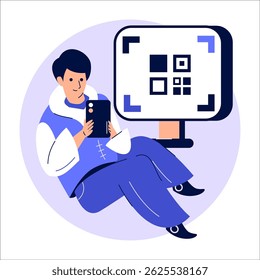 An illustration of a user scanning a QR code using a smartphone, representing quick and secure payment via QR technology.
