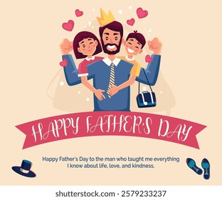 An illustration uses a modern, cartoonish style with bold outlines and smooth shading, creating an engaging and visually appealing design, makes this a perfect tribute to fathers in their special day.