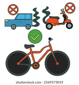 illustration of using a bicycle is better than using a motorized vehicle to reduce pollution