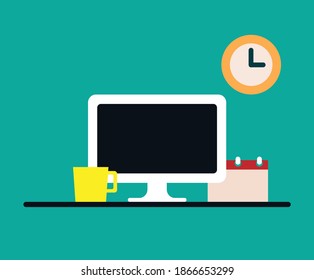 Illustration of using computer in the office.