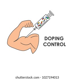 The illustration of using a doping on sports competition. Perfect for newspaper, articles. Made in flat style. 