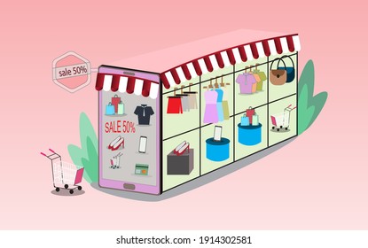 Illustration of using phone In commodity trading by online business model and technology