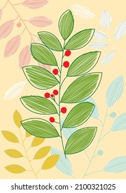 Illustration using plant leaves. Great for use on decorative art posters, postcards, covers, etc.