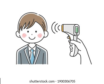 Illustration der Verwendung eines Thermometers für eine Person.