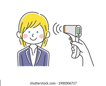 Illustration of using a thermometer for a person.