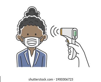 Illustration of using a thermometer for a person.