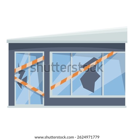 Illustration of a vacant store with broken windows covered by barricade tape