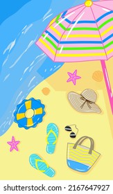 Illustrationsurlaub am Strand auf Hintergrund 