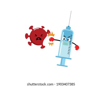 illustration of vaccine hitting and defeating virus