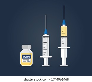 An illustration for vaccine / vaccination with serum vial and syringes.