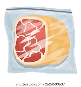 Ilustração de um bife cru selado a vácuo em embalagem hermética para preservação e armazenamento, perfeito para a indústria alimentícia e indústria culinária