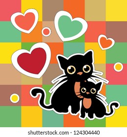 Illustration of valentine black cats with hearts