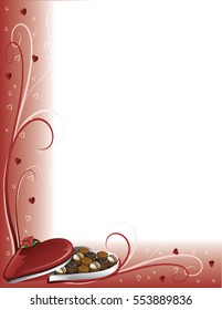 Illustration of a Valentine border with a box of chocolates