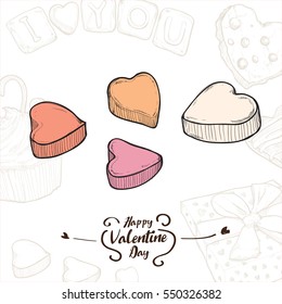 illustration of valentine chocolate and candy on white background whit chocolate and candy elements