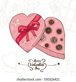 illustration of valentine chocolate and candy on white background whit chocolate and candy elements