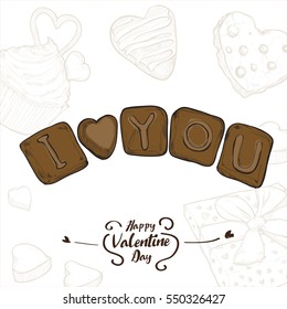 illustration of valentine chocolate and candy on white background whit chocolate and candy elements