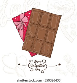 illustration of valentine chocolate and candy on white background whit chocolate and candy elements