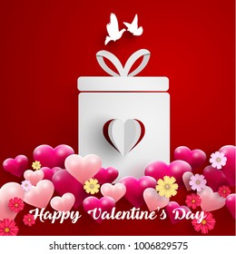 illustration valentine day. happy valentine day. beautiful designs with gift boxes, love balloons and flowers