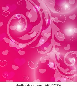 Illustration Valentine Day template with abstract floral elements and light effect - vector