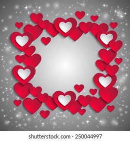Illustration of valentines day card template with frame from paper heart cutouts
