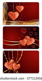 Illustration of valentines day card templates with lacy silky hearts
