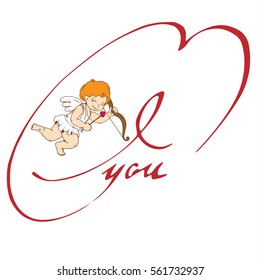  Illustration of a Valentine's Day with cupid. Vector isolated