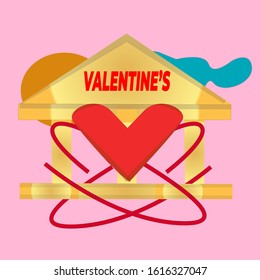Illustration valentines day greeting   celebrate in house logo design vector