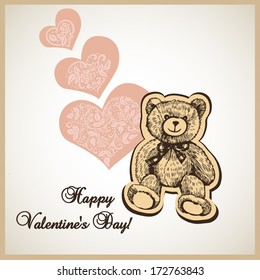 Illustration of Valentine's Day with hearts and teddy bear.   Illustration for greeting cards, invitations, and other printing and web projects.