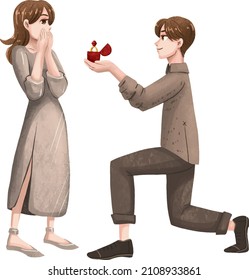 Illustration for Valentine's Day, a man proposes to a girl, get married