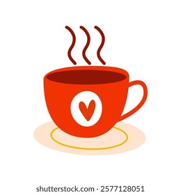 Illustration for Valentine's day. Mug with a heart on a white background. Vector illustration in flat style