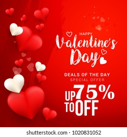 Illustration Of Valentines Day Sale Background With Shiny Heart,Banner,Poster Or Brochure Template Design,Easy To Edit.