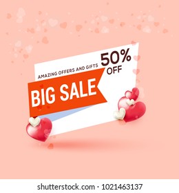 Illustration Of Valentines Day Sale Background With Shiny Heart,Banner,Poster Or Brochure Template Design,Easy To Edit. Illustration Of Valentines Day Sale Background With Shiny Heart,Banner,Poster Or Brochure Template Design,Easy To Edit.