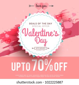 Illustration Of Valentines Day Sale Background With Shiny Heart,Banner,Poster Or Brochure Template Design,Easy To Edit.