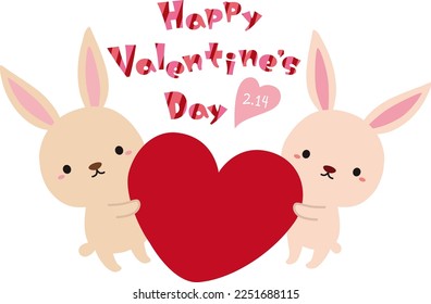 Illustration of Valentine's Day title with cute rabbit and heart frame