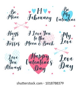 Illustration Of Valentines Day Typography Background Set.