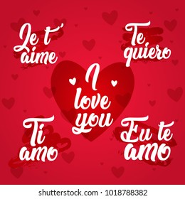 Illustration Of Valentines Day Typography Background With different languages.