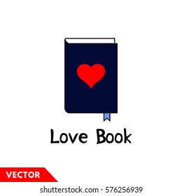 Illustration for Valentine's day. Vector book. Logo design. Isolated on white background.
