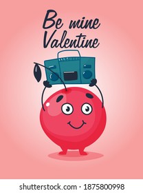 
Illustration for valentine's day with writing.
cute cherry with a tape recorder. for postcards, banners and leaflets