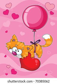 illustration of a valentines kitten