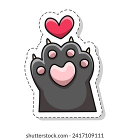 Illustration of a Valentine's theme sticker with cat paws and hearts