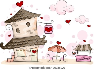 Illustration of a Valentine-themed Coffee Shop