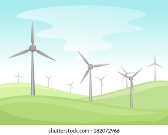 Illustration of a Valley Full of Windmills