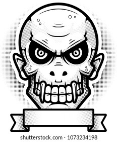 An illustration of a vampire with banner.