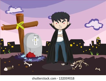 Illustration of a vampire at the cemetery